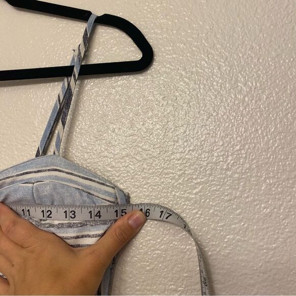 Xhilaration blue vertical stripe split leg jumpsuit corset smocked top suit S - Picture 11 of 14